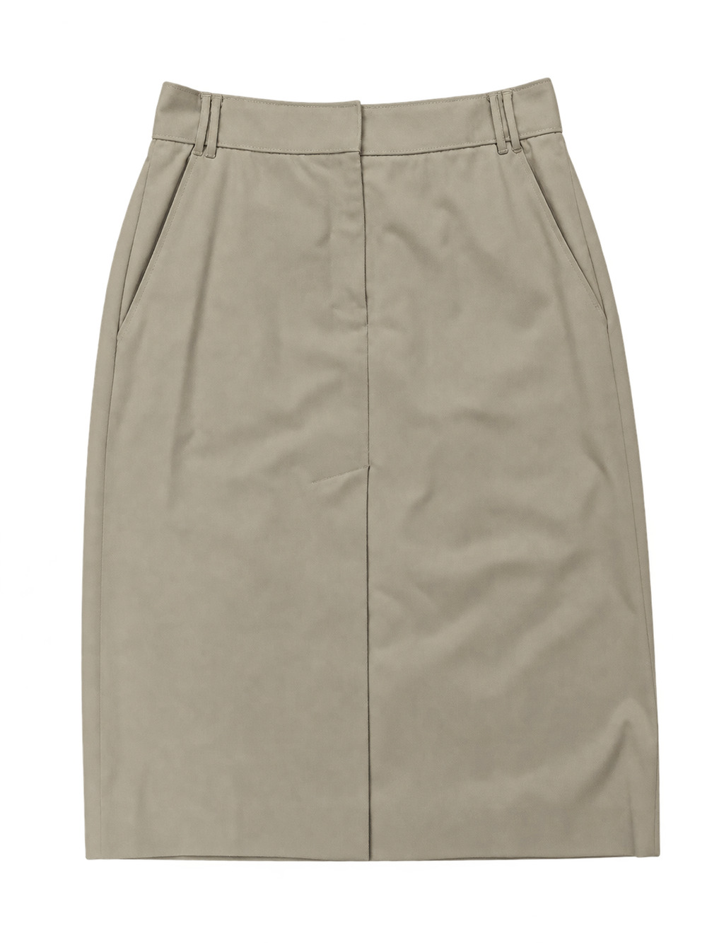 Elie Tahari Beige Khaki Stretch Pencil Skirt Size 2 Front Slit Tailored
